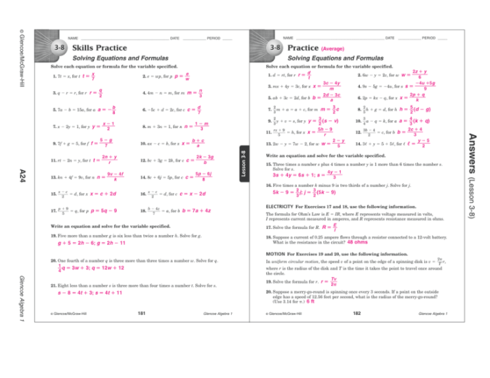 Glencoe algebra 1 answer key chapter 3