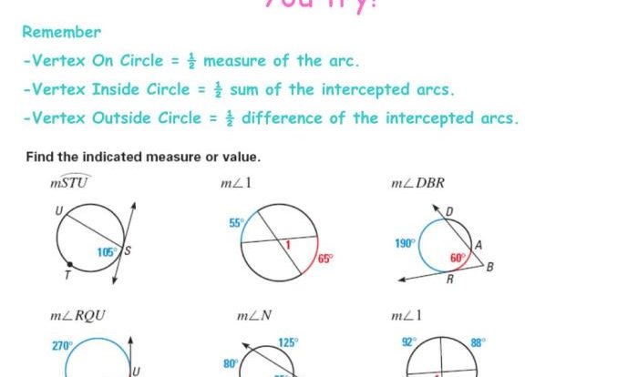 Secants tangents and angles assignment