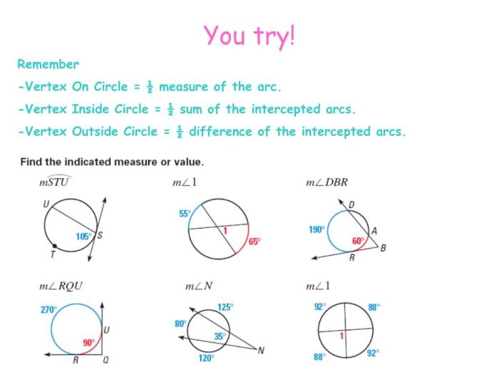 Secants tangents and angles assignment